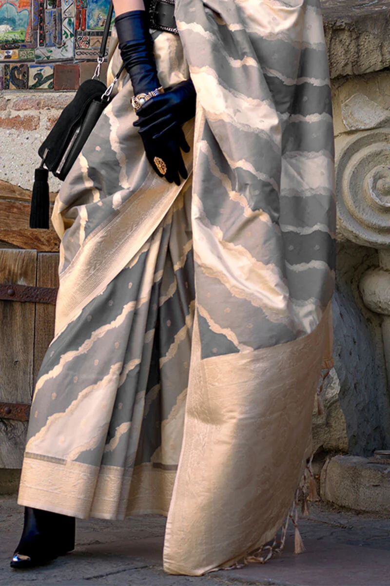 Ebullience Beige Soft Banarasi Silk Saree With Divine Blouse Piece - Image 3