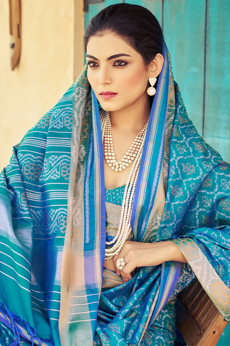 Ebullience Firozi Soft Banarasi Silk Saree With Traditional Blouse Piece - Image 2