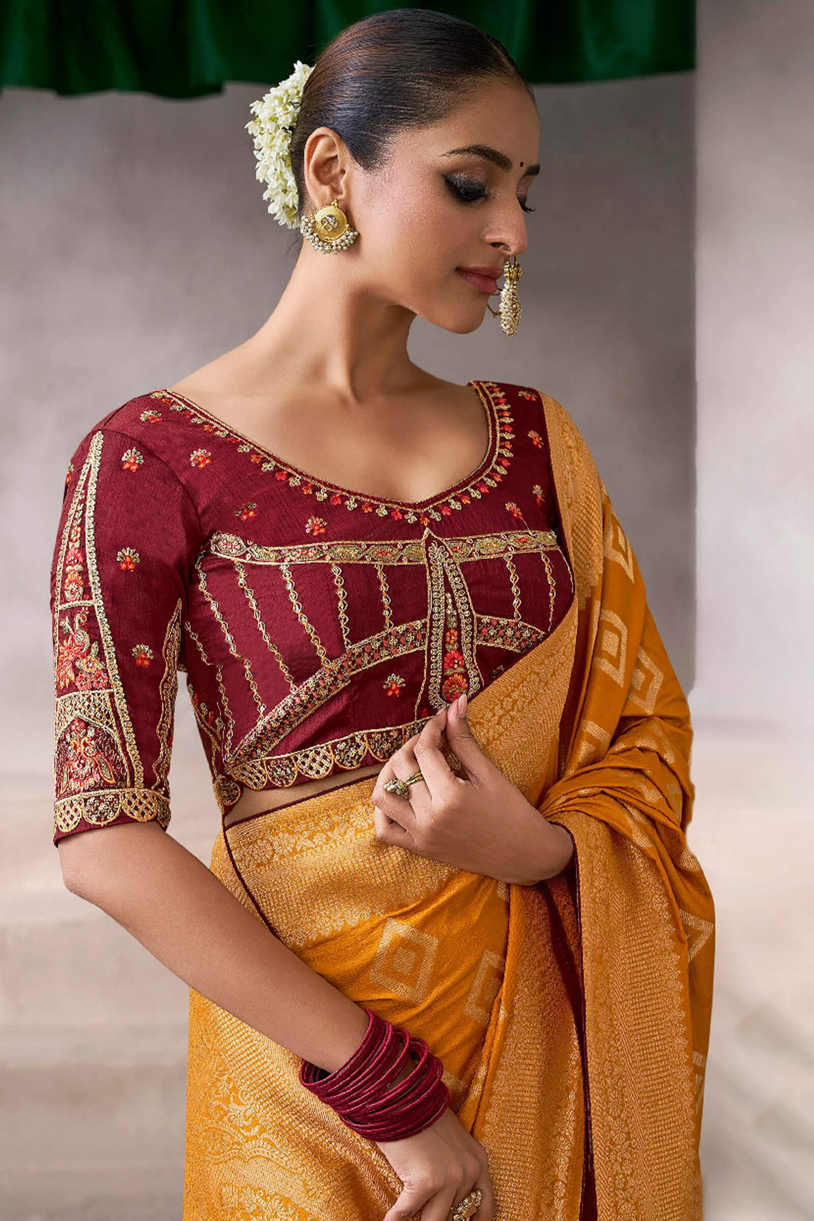 Ebullience Mustard Banarasi Satin Silk Saree With Murmurous Blouse - Image 2