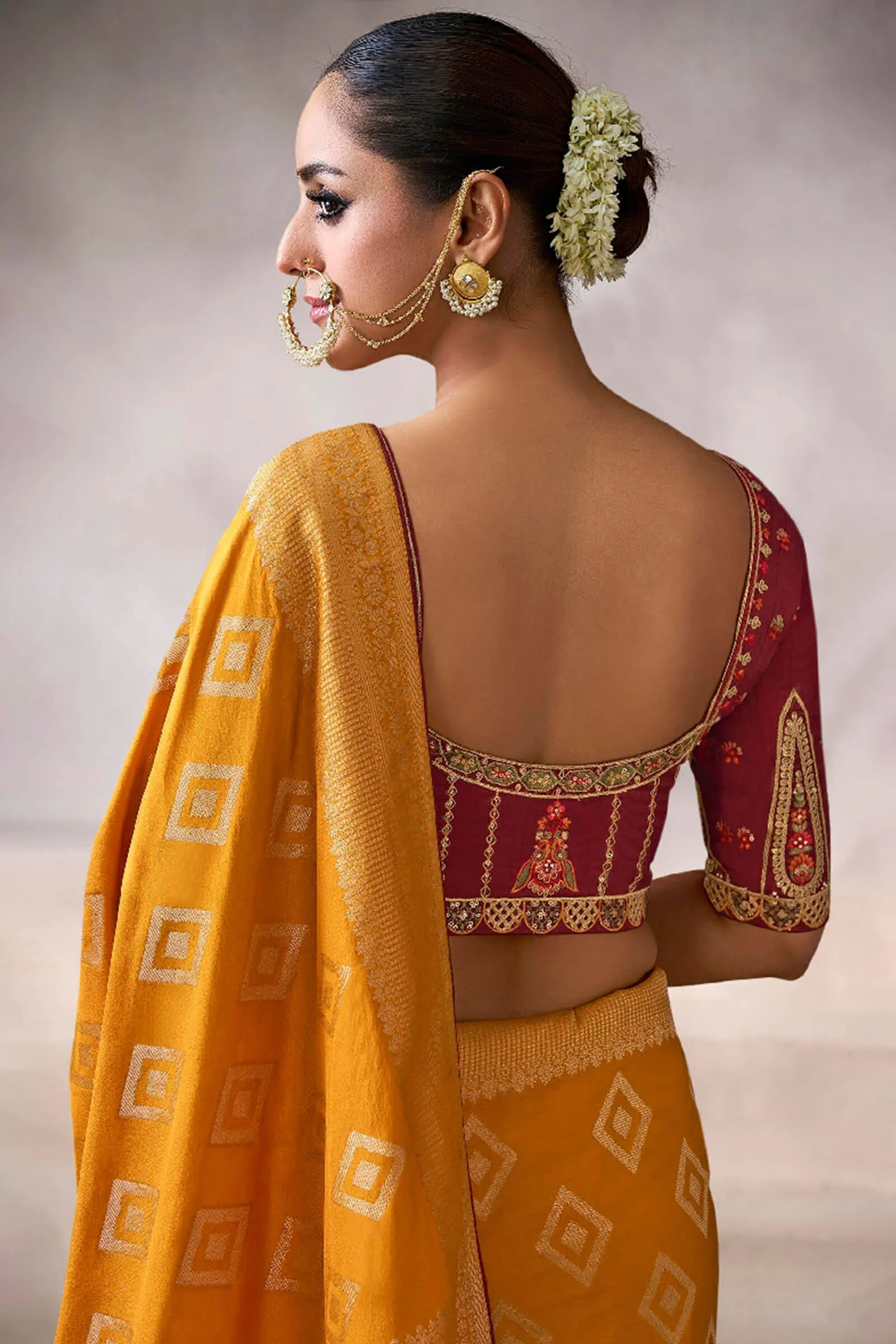 Ebullience Mustard Banarasi Satin Silk Saree With Murmurous Blouse - Image 3