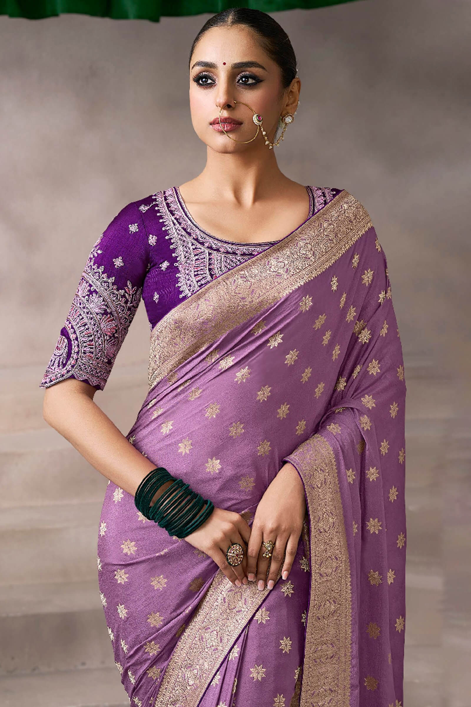 Eclat Lavender Banarasi Satin Silk Saree With Incredible Blouse - Image 2