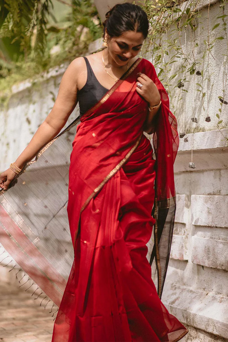 Efflorescence Red Cotton Silk Saree With Lagniappe Blouse Piece - Image 2