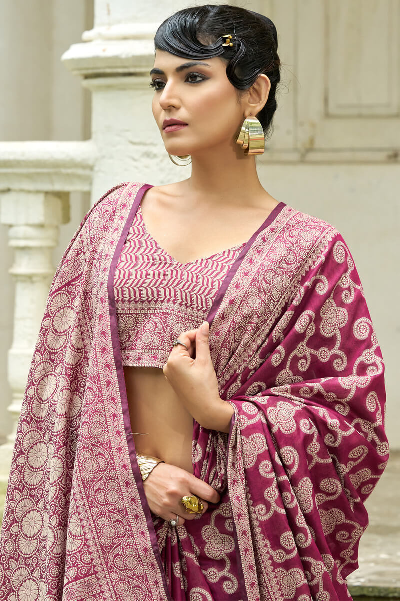 Efflorescence Wine Lucknowi Silk Saree With Sensational Blouse Piece - Image 2