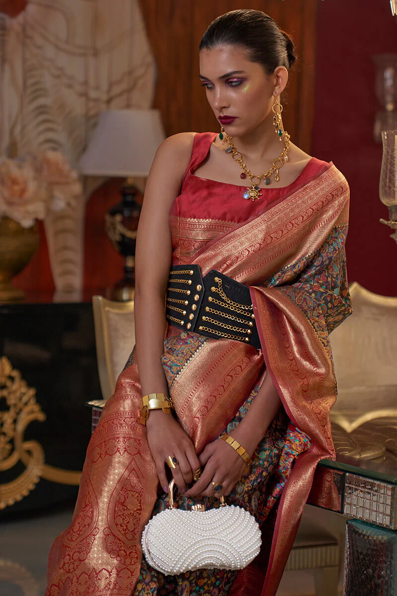 Elegant Black Pashmina saree With Stylish Blouse Piece - Image 2