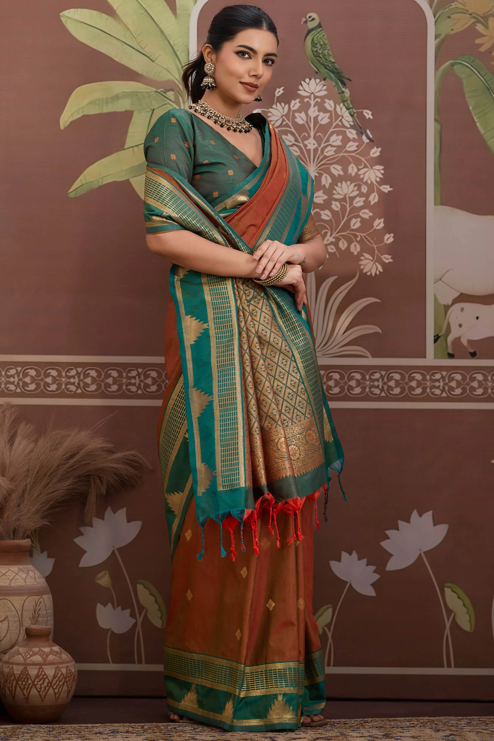 Elegant Brown Banarasi Tussar Silk Saree With Ineffable Blouse Piece - Image 3