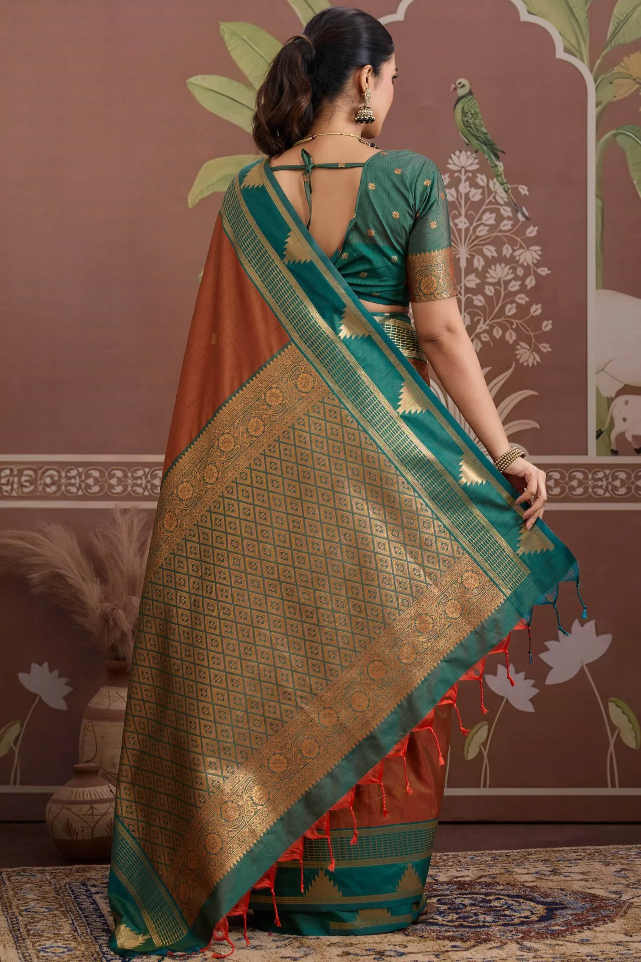 Elegant Brown Banarasi Tussar Silk Saree With Ineffable Blouse Piece - Image 6