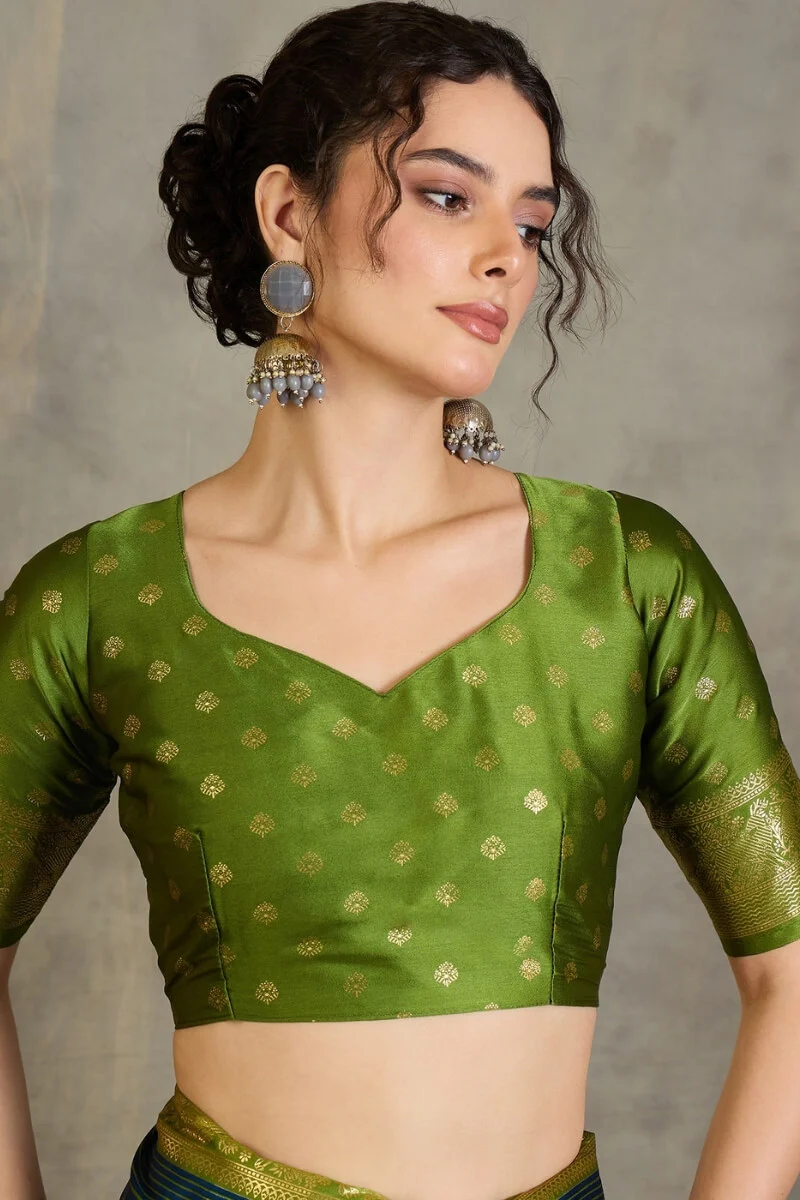 Elegant Navy Blue Ajrakh Printed Semi Modal Silk Saree With Exemplary Blouse Piece - Image 6