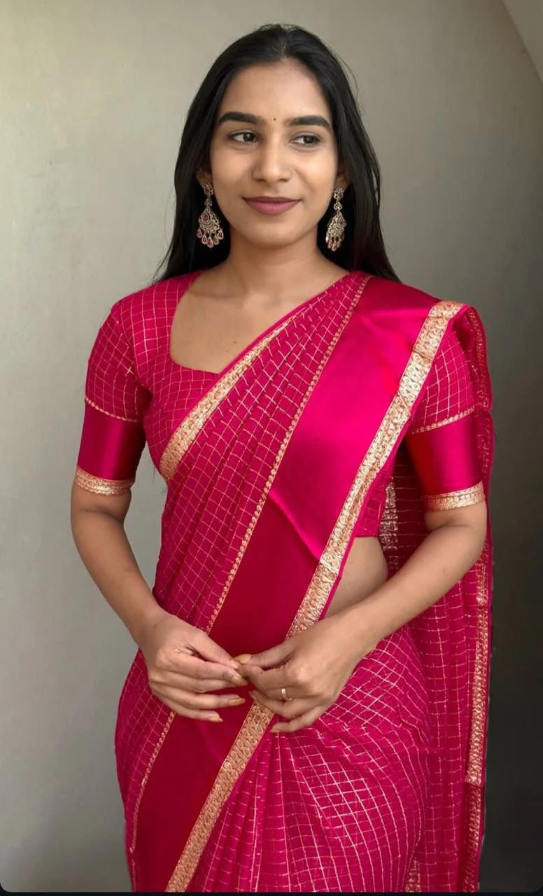Elision Dark Pink Banarasi Viscose Silk Saree With Woebegone Blouse Piece