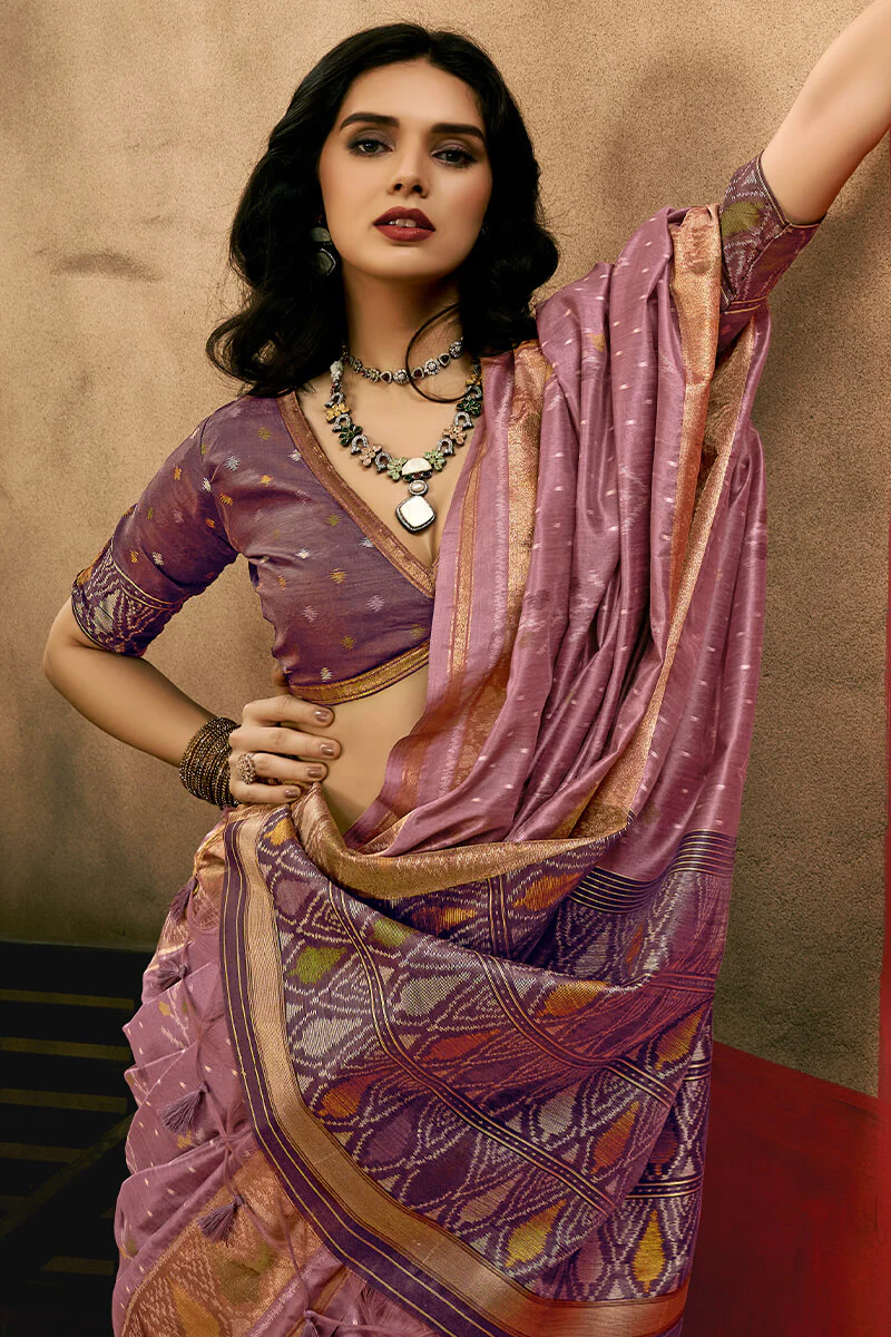 Elision Lavender Soft Banarasi Silk Saree With Lovely Blouse Piece - Image 2