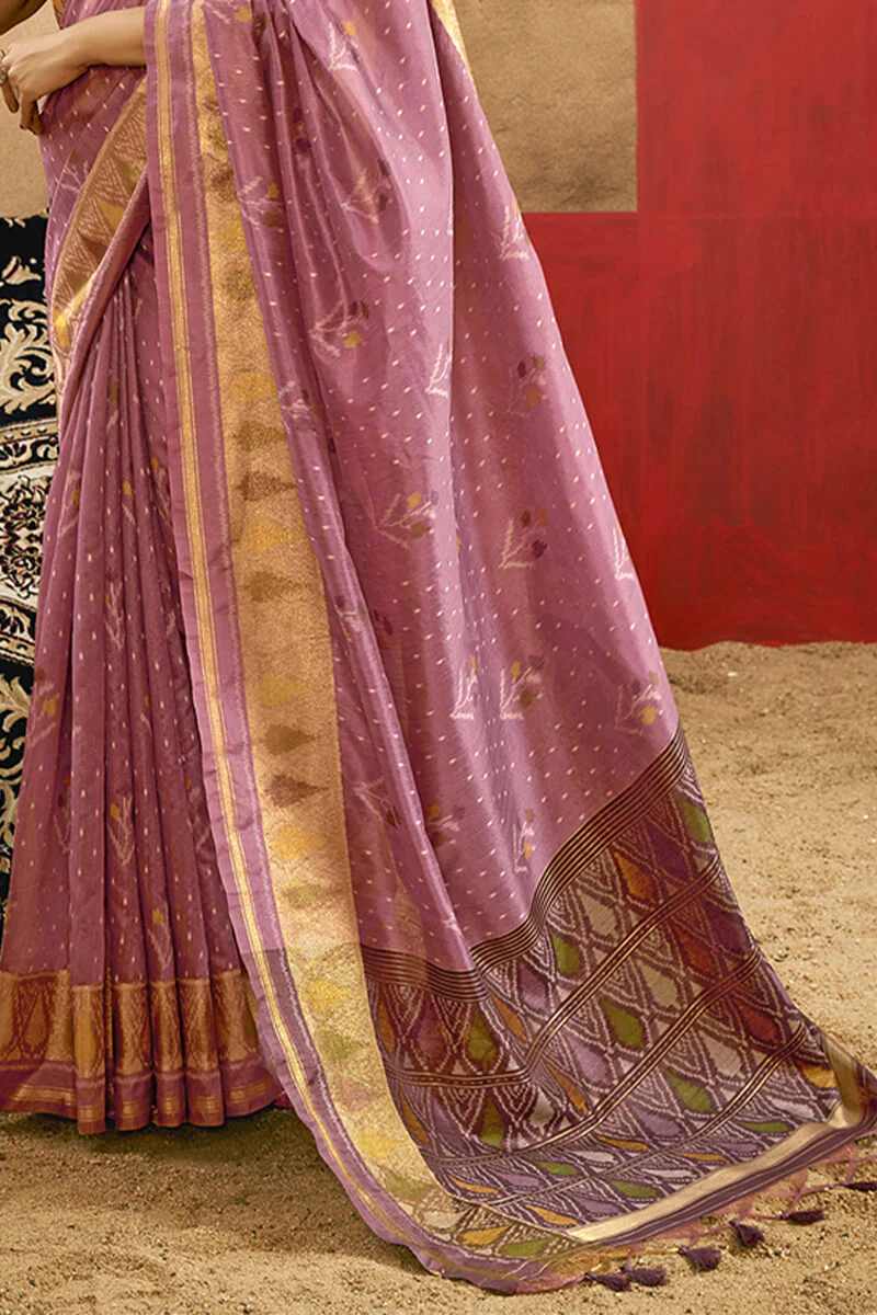Elision Lavender Soft Banarasi Silk Saree With Lovely Blouse Piece - Image 3