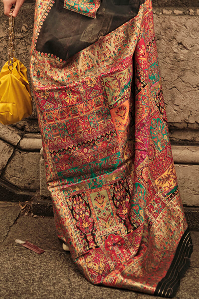 Eloquence Black Pashmina saree With Dulcet Blouse Piece - Image 3