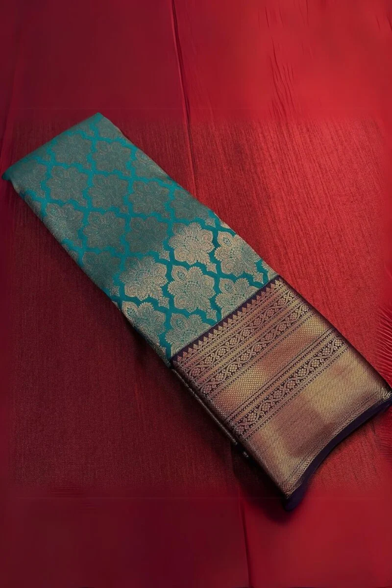 Eloquence Rama Soft Banarasi Silk Saree With Engaging Blouse Piece