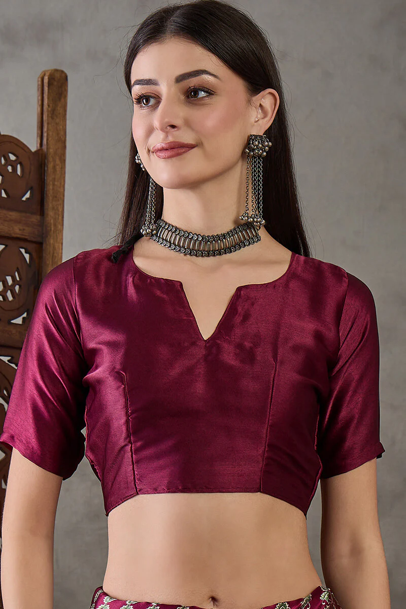 Eloquence Red Ajrakh Printed Semi Modal Silk Saree With Groovy Blouse Piece - Image 7