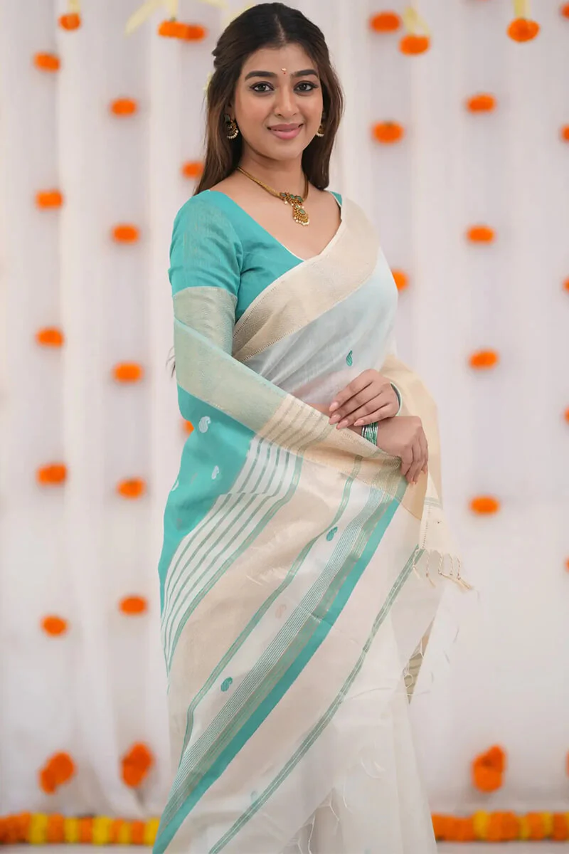 Embellished Beige Cotton Silk Saree With Ravishing Blouse Piece - Image 2