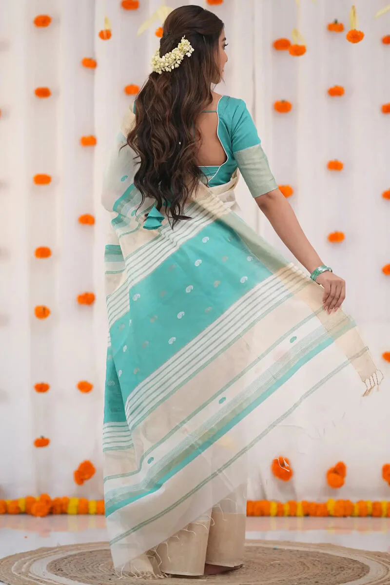 Embellished Beige Cotton Silk Saree With Ravishing Blouse Piece - Image 5