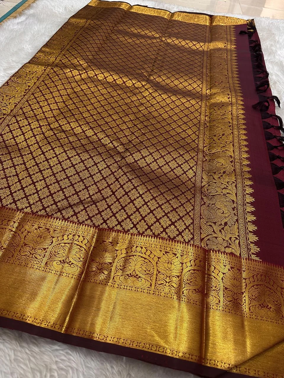 Embellished Maroon Soft Banarasi Silk Saree With Gossamer Blouse Piece - Image 5