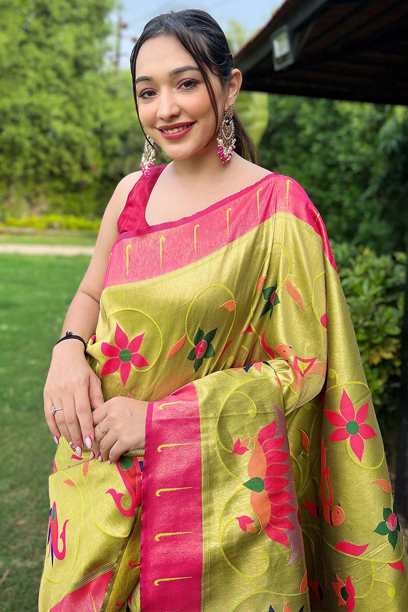 Embellished Mustard Paithani Silk Saree With Alluring Blouse Piece - Image 2