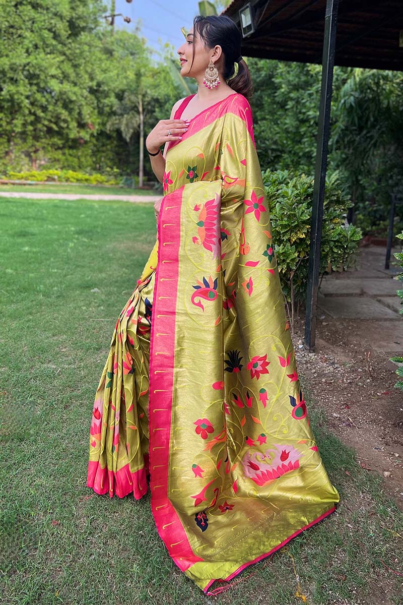 Embellished Mustard Paithani Silk Saree With Alluring Blouse Piece - Image 3