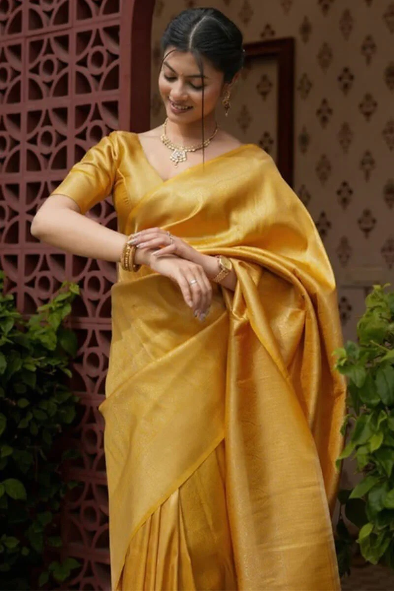 Embrocation Yellow Soft Silk Saree With Aplomb Blouse Piece - Image 2