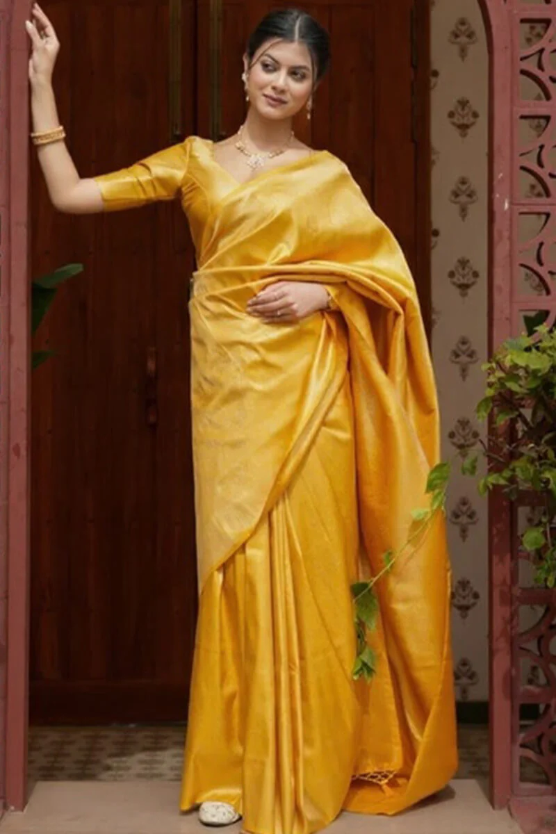 Embrocation Yellow Soft Silk Saree With Aplomb Blouse Piece - Image 4