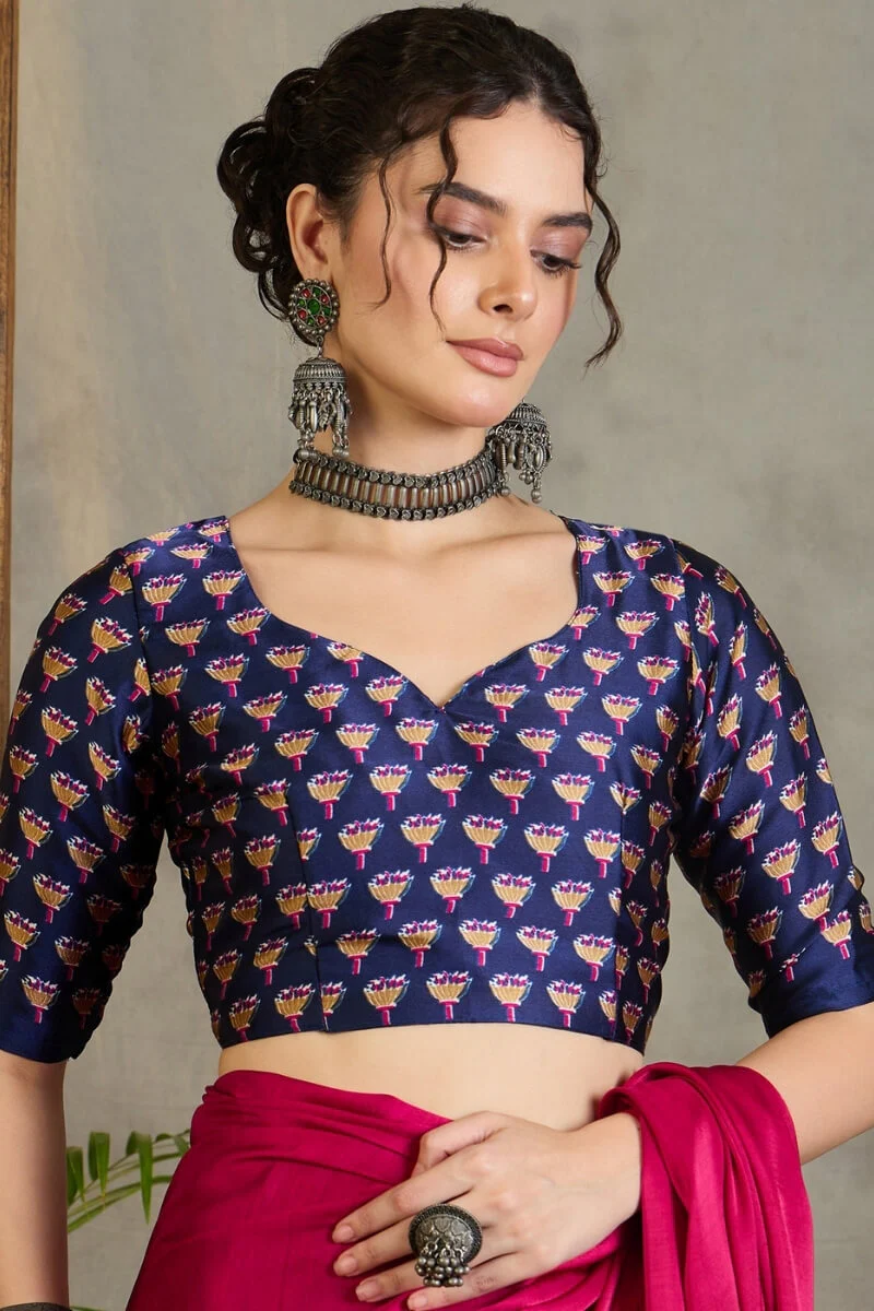Enamoring Dark Pink Ajrakh Printed Semi Modal Silk Saree With Susurrous Blouse Piece - Image 6