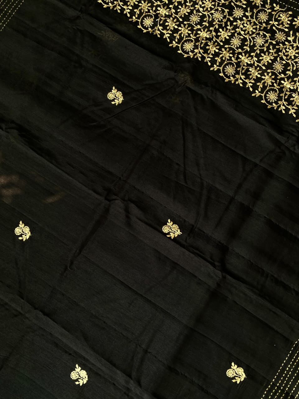 Enchanting Black Embroidery Work Matka Silk Saree With Lassitude Blouse Piece - Image 2