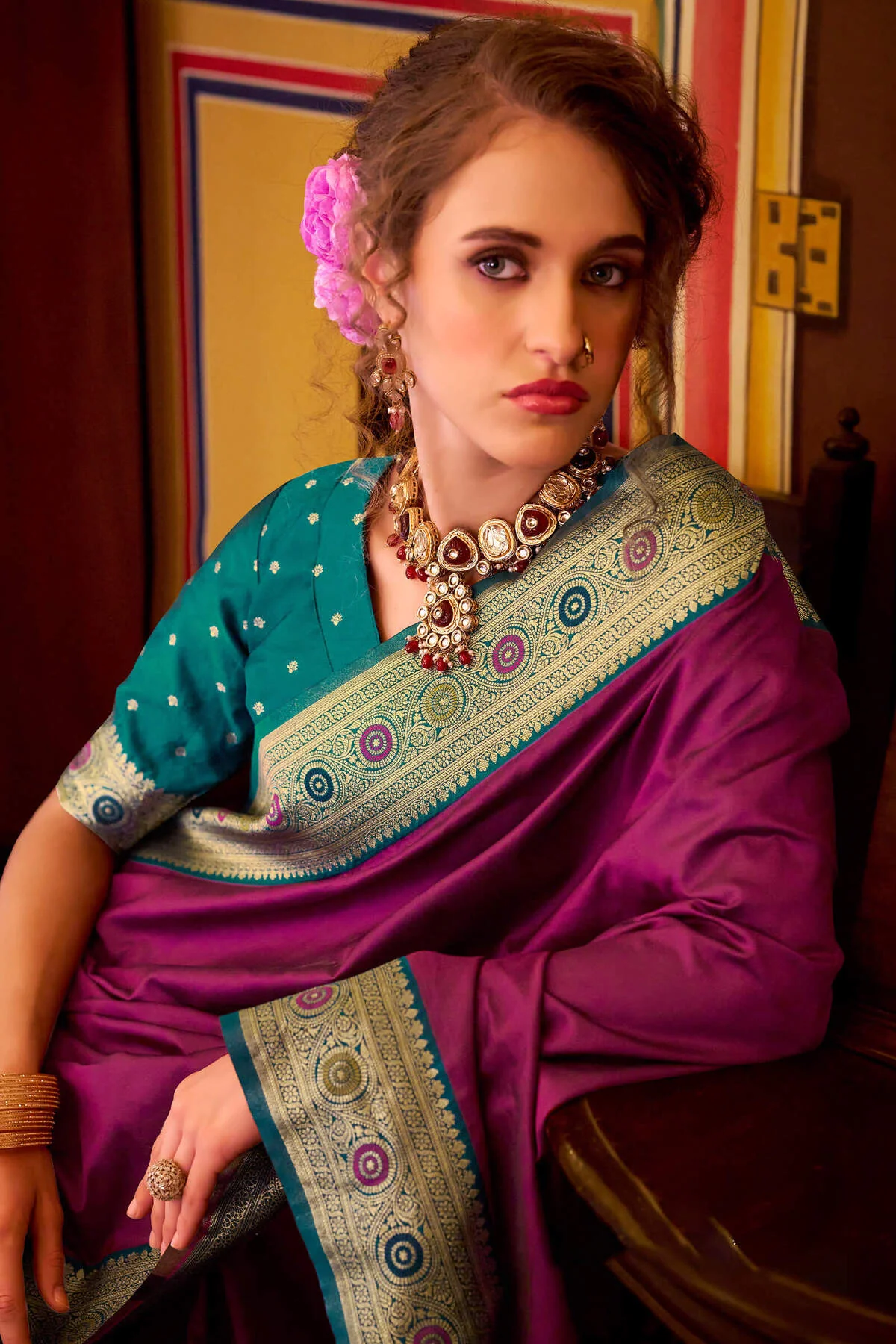 Enchanting Purple Pure Zari Weaving Banarasi Silk Saree With Embellished Blouse Piece - Image 5