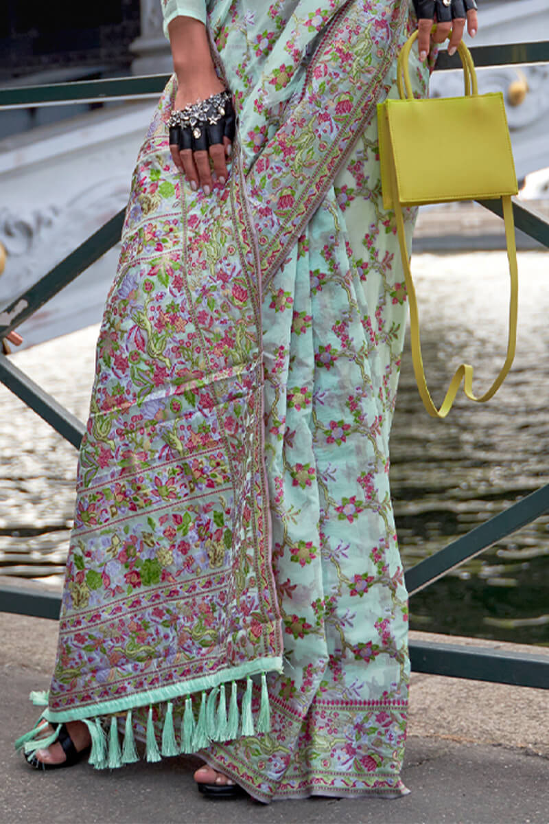 Enchanting Sky Pashmina saree With Proficient Blouse Piece - Image 3
