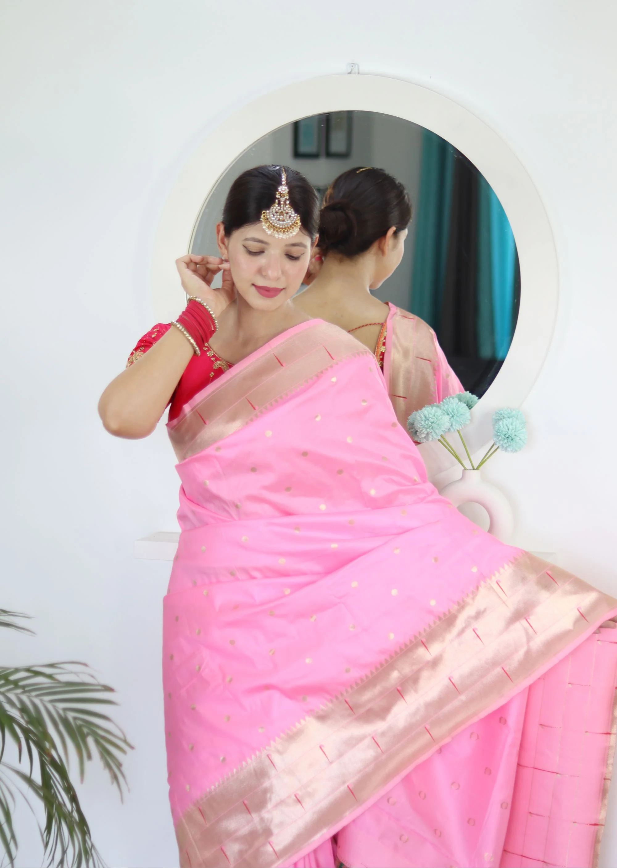 Energetic Baby Pink Paithani Silk Saree With Unique Blouse Piece - Image 4