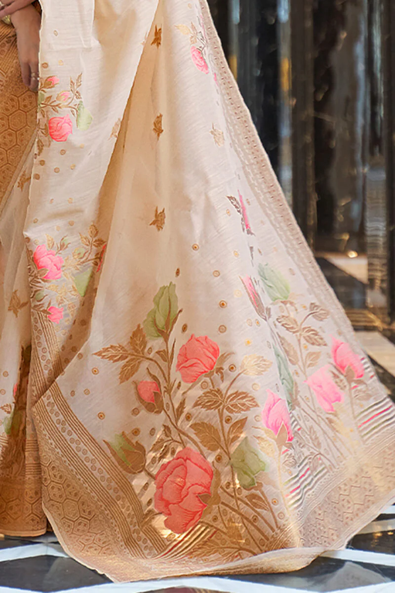Energetic Beige Cotton Silk Saree With Refreshing Blouse Piece - Image 3