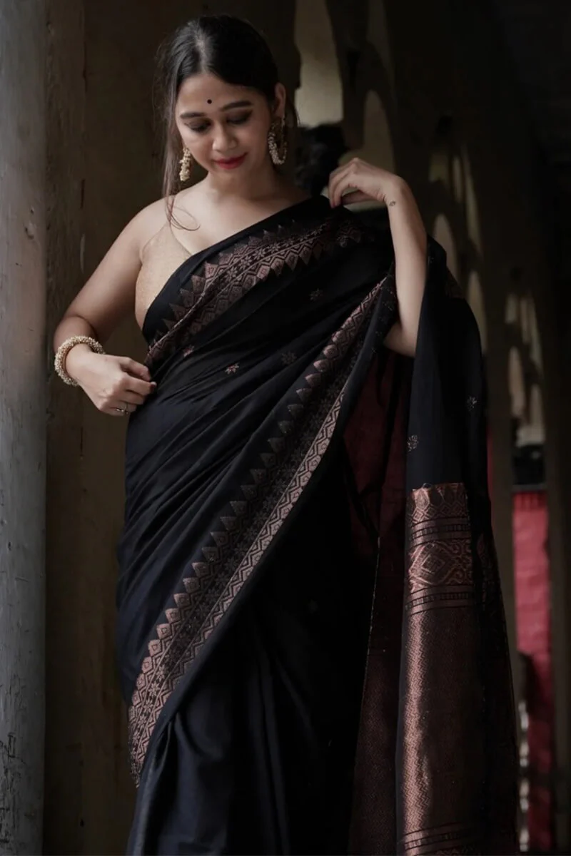 Energetic Black Soft Silk Saree With Delightful Blouse Piece - Image 6