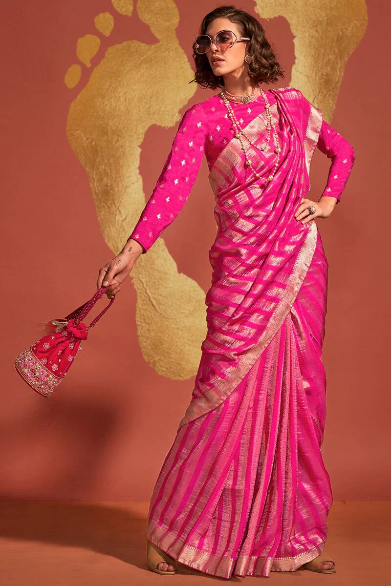 Energetic Dark Pink Soft Banarasi Silk Saree With Glowing Blouse - Image 4
