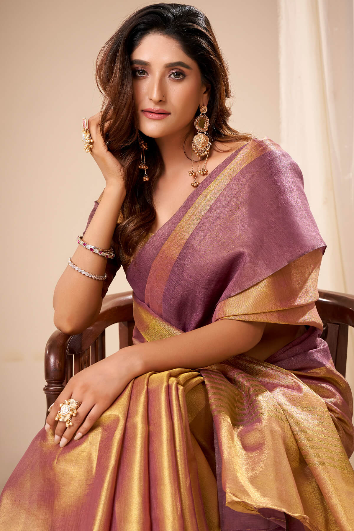 Engaging Brown Banarasi Tissue Silk Saree With Scrumptious Blouse Piece - Image 2