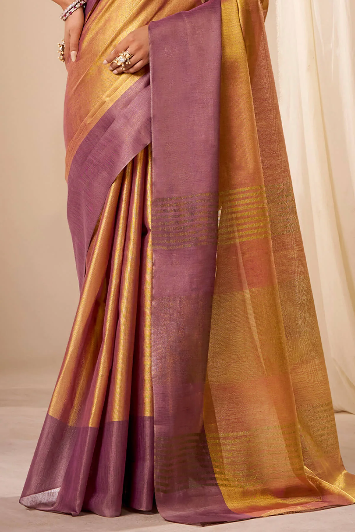 Engaging Brown Banarasi Tissue Silk Saree With Scrumptious Blouse Piece - Image 3