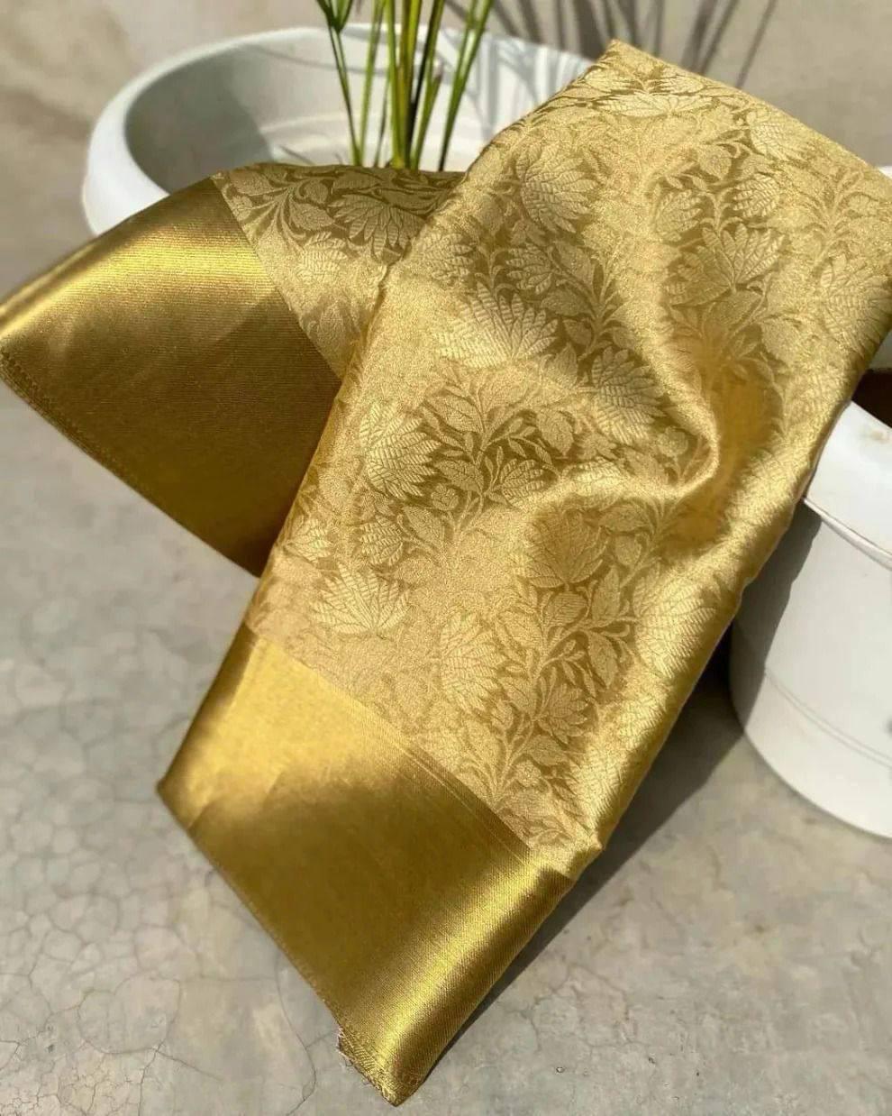 Engaging Golden Soft Tissue Silk Saree With Prodigal Blouse Piece - Image 5