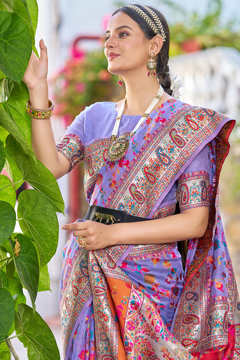 Engaging Lavender Pashmina saree With Amiable Blouse Piece - Image 2