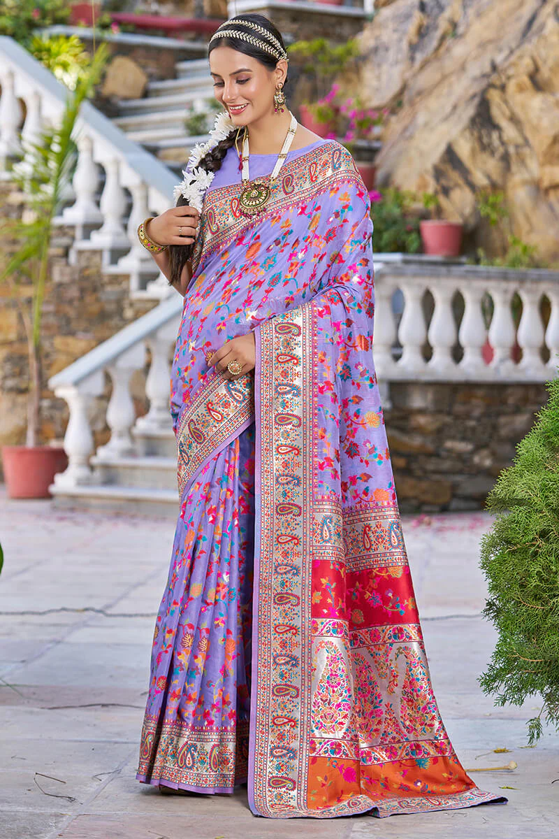 Engaging Lavender Pashmina saree With Amiable Blouse Piece - Image 3