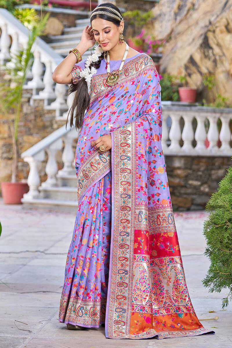 Engaging Lavender Pashmina saree With Amiable Blouse Piece - Image 4