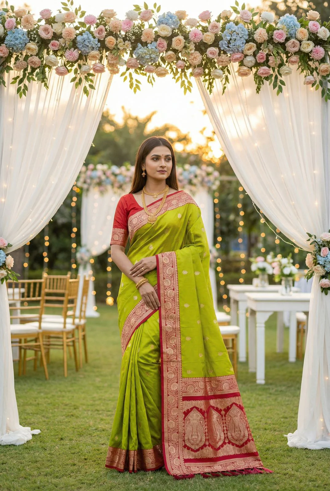 Engaging Parrot Pure Zari Weaving Banarasi Silk Saree With Majesty Blouse Piece