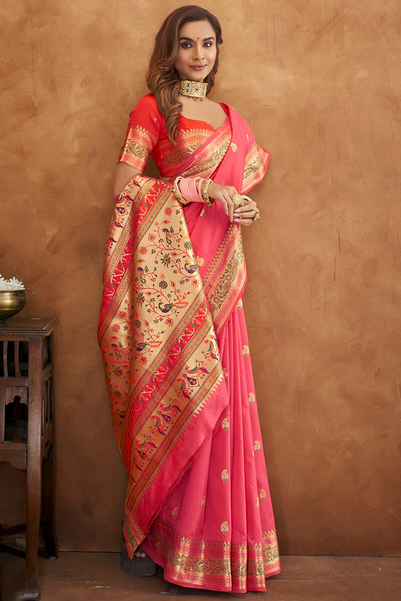 Engaging Pink Soft Banarasi Silk Saree With Enchanting Blouse - Image 3