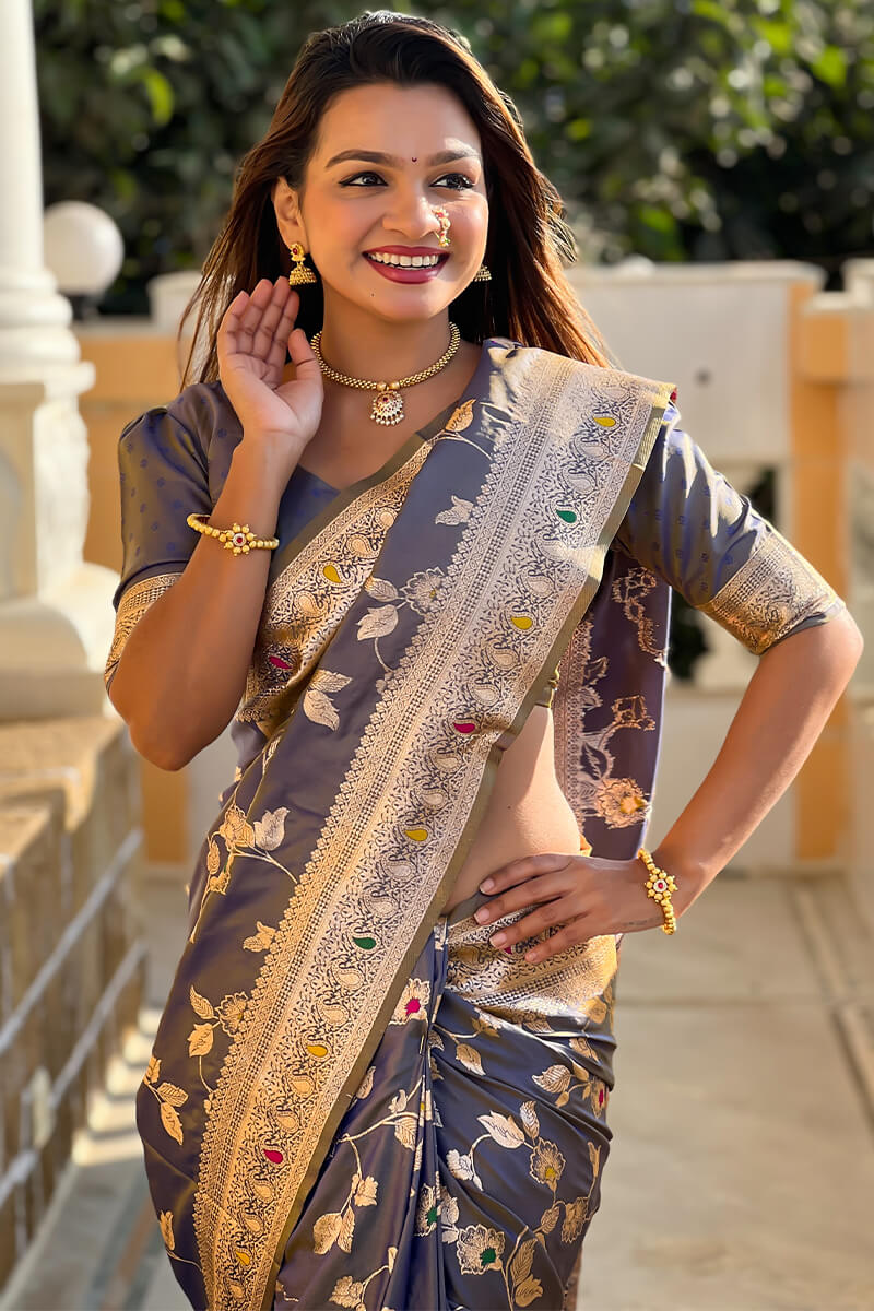 Engrossing Blue Soft Banarasi Silk Saree With Desiring Blouse Piece - Image 5