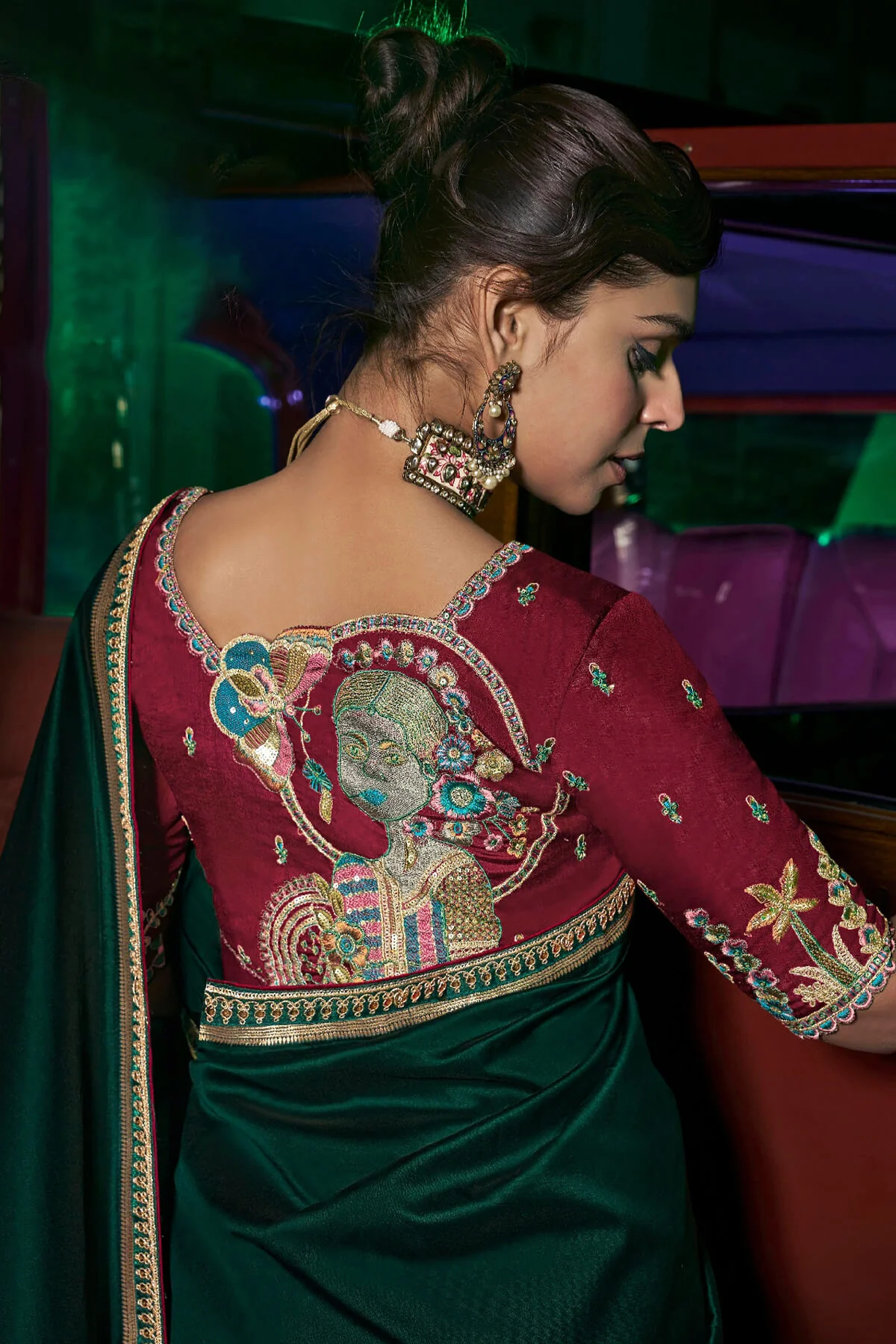 Engrossing Dark Green Banarasi Satin Silk Saree With Gossamer Blouse - Image 2