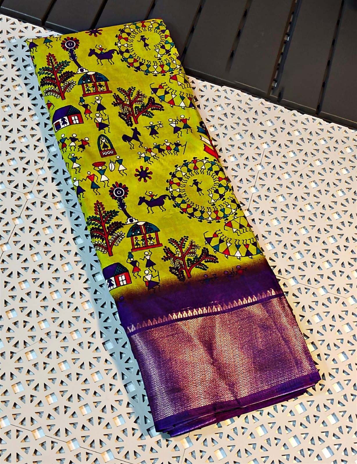 Engrossing Parrot Digital Printed Soft Silk Saree With Hypnotic Blouse Piece - Image 3