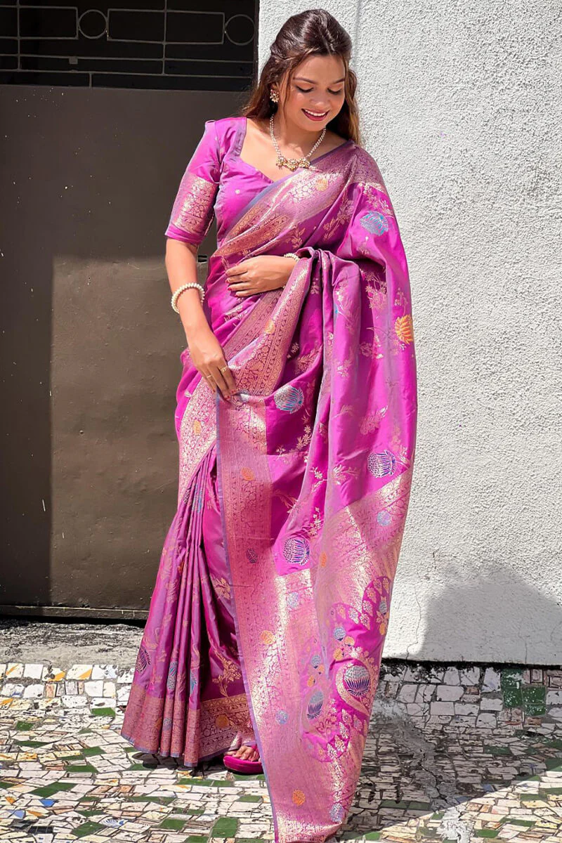 Enigmatic Purple Soft Banarasi Silk Saree With Quixotic Blouse Piece - Image 3