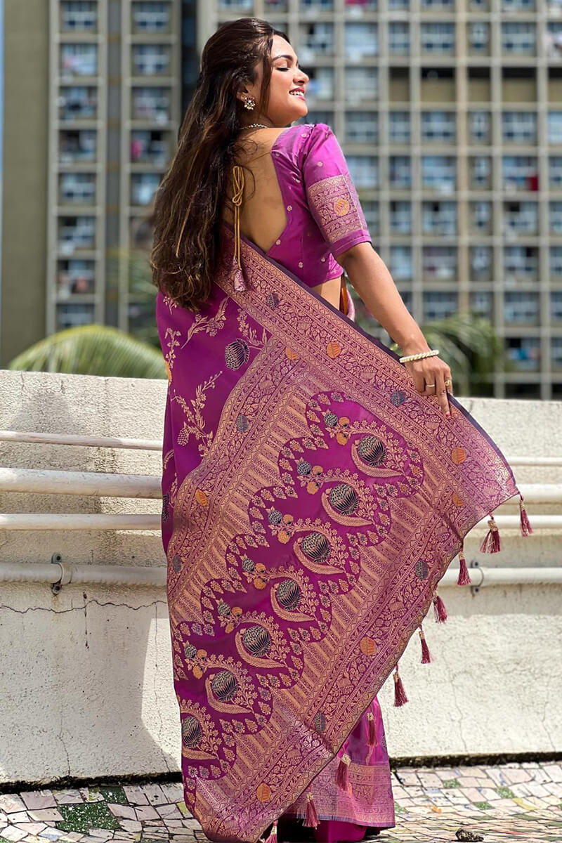 Enigmatic Purple Soft Banarasi Silk Saree With Quixotic Blouse Piece - Image 5