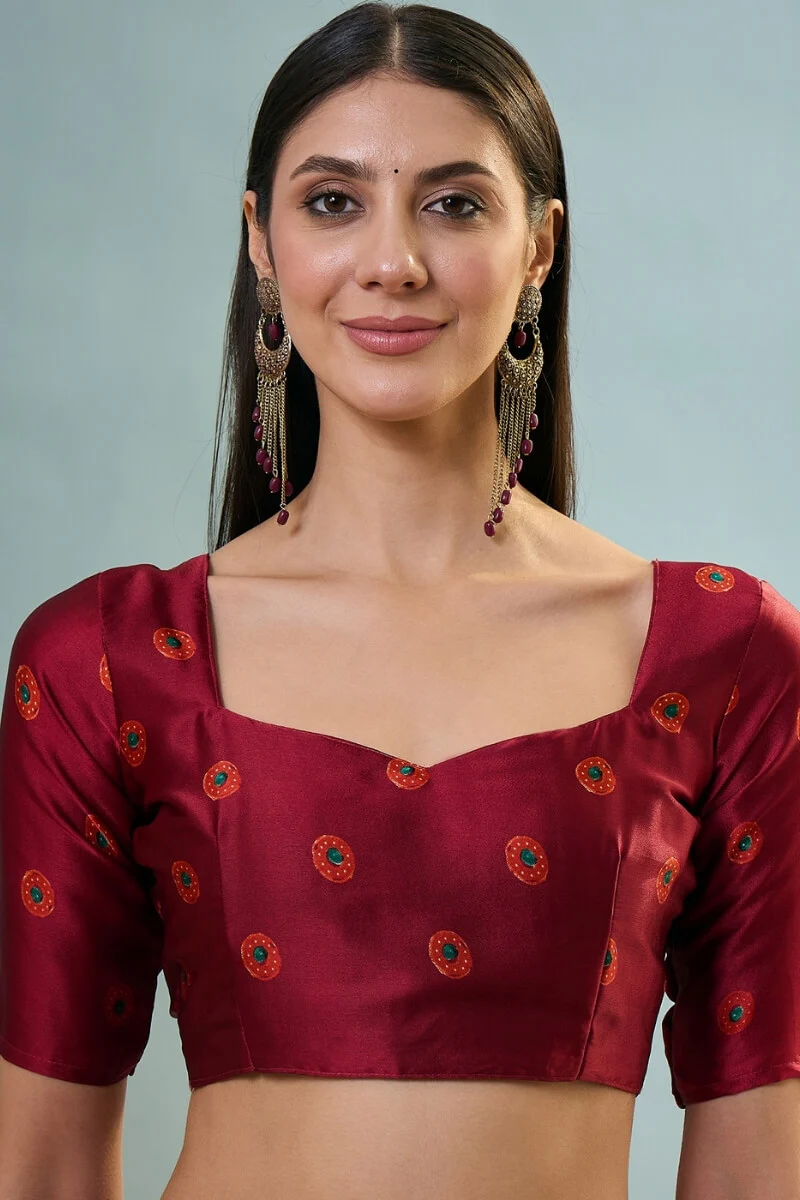 Enigmatic Red Ajrakh Printed Semi Modal Silk Saree With Blissful Blouse Piece - Image 6