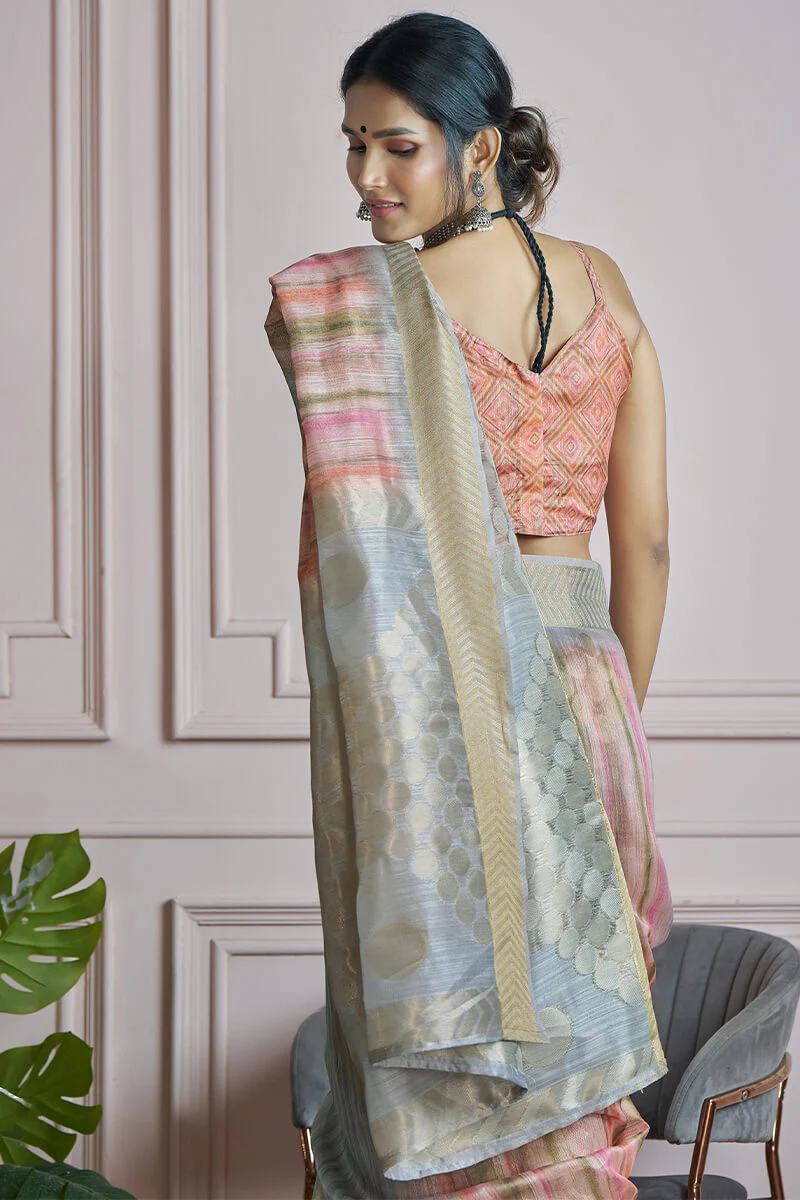 Enthralling Multicolor Digital Printed Khadi Silk Saree With Staring Blouse Piece - Image 3