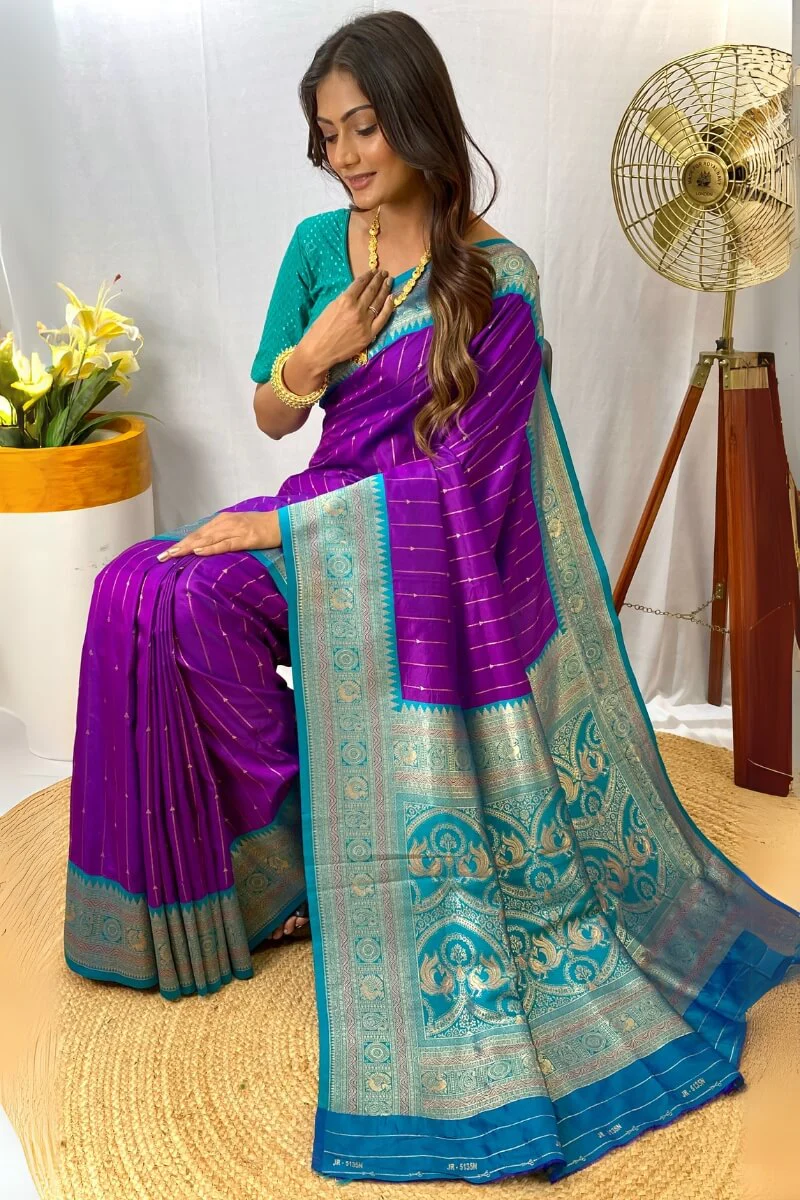 Ephemeral Purple Soft Banarasi Silk Saree With Moiety Blouse Piece - Image 3