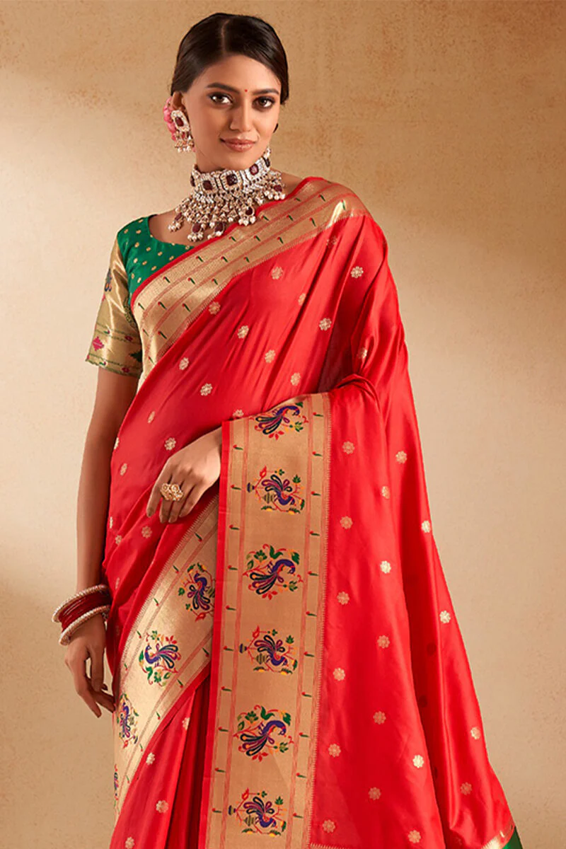 Ephemeral Red Paithani Silk Saree With Preferable Blouse Piece - Image 2
