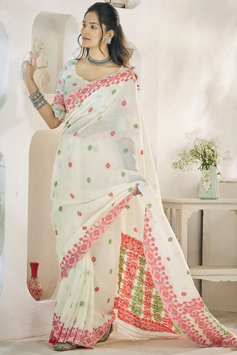 Epiphany Beige Cotton Silk Saree With Murmurous Blouse Piece - Image 3